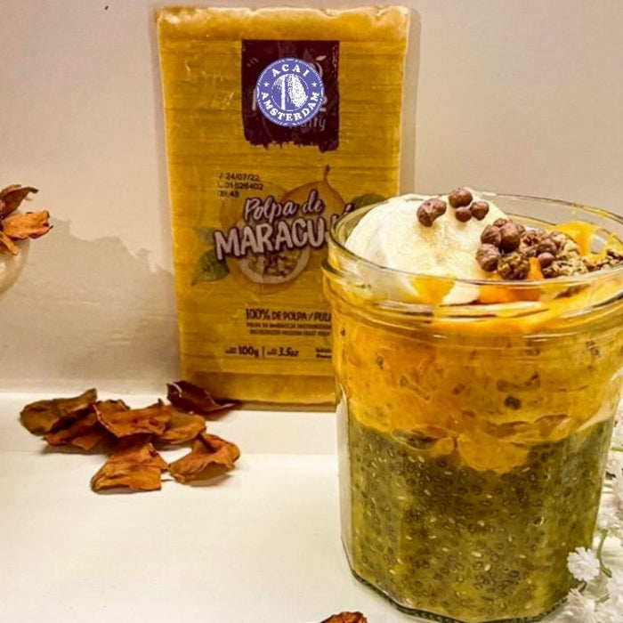 Exotische Passievrucht Chia Pudding met Romige Pompoen-Kokos Crème: Jouw Unieke Ontbijt Sensatie! 🧡💜