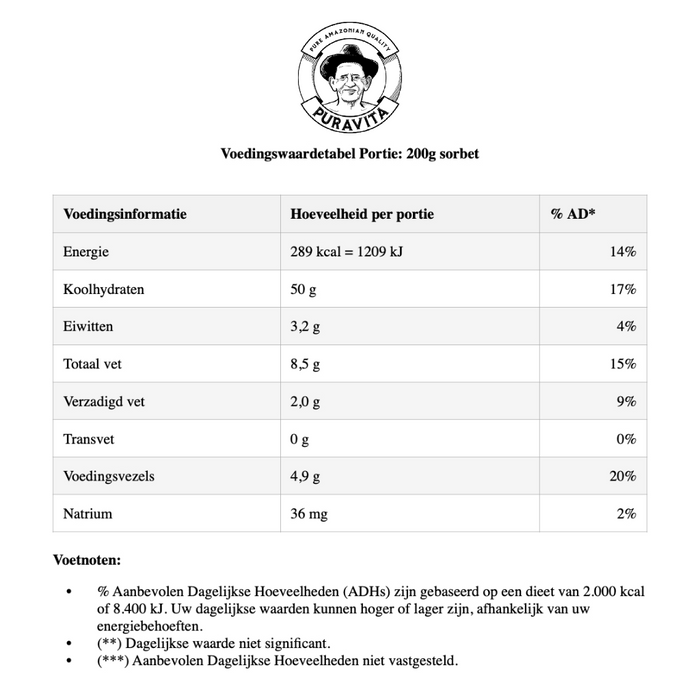 Açaí Sorbet 900g - PURAVITA ORIGINAL